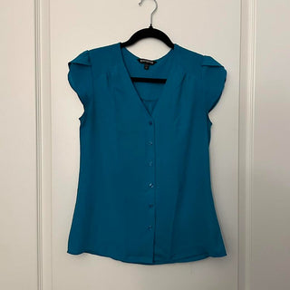 Express blue blouse with tulip sleeves XS rsv|70336