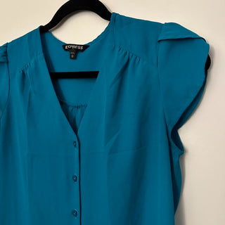 Express blue blouse with tulip sleeves XS rsv|70337