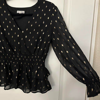 Lily star black blouse with gold spots M rsv|70399