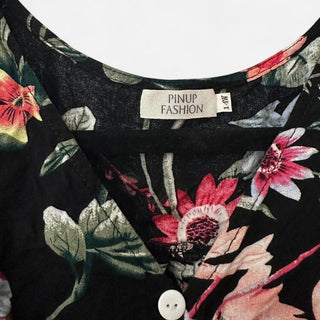 Pinup fashion floral maxi dress black 14W rsv|70455