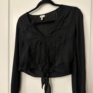 Self e tie up long sleeve blouse black XS rsv|70459