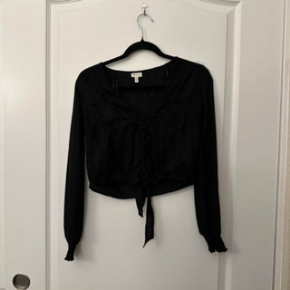 Self e tie up long sleeve blouse black XS rsv|70460