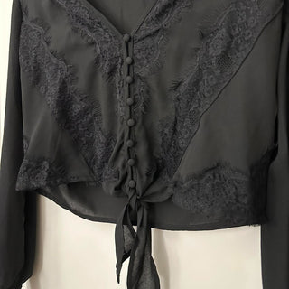 Self e tie up long sleeve blouse black XS rsv|70461