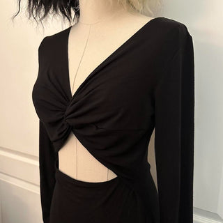 Old navy long sleeve maxi cut out dress black M rsv|72161