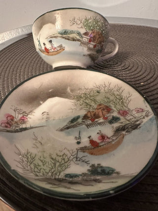 Vintage Teacup/Saucer China GRAY Trim MTS