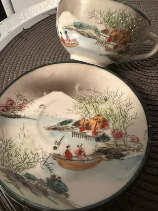 Vintage Teacup/Saucer China GRAY Trim MTS