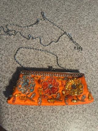 VTG beaded orange clutch purse