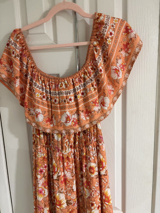 Women's Large Hawaiian Floral Print Off Shoulder Maxi Dress RCD|158797