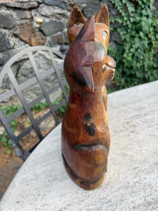 JP 13” hand-carved wooden cats figurine