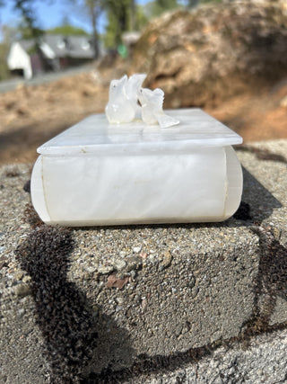 12F Onyx Marble DOVE PATTERN VINTAGE LARGE  TRINKET BOX MTS|65122