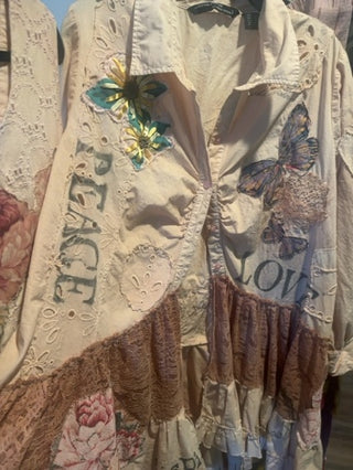 High low pleated lace and cotton shirt