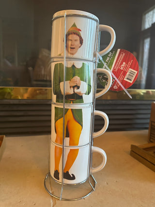 Stacking Ceramic Mug feat. Buddy the Elf 4 mugs w/metal holder RCD|95439