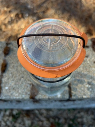 7.5” vintage clear glass Ball Ideal Mason Jar featuring a 1908 patent date