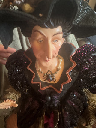 Purple & Black Halloween Witch holding broom #63 VV MTS