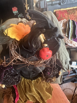 Purple & Black Halloween Witch holding broom #63 VV MTS