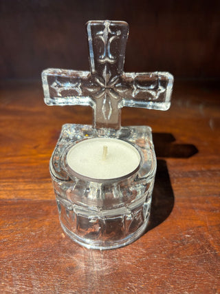 Clear glass cross candle holder NM MTS