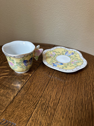 Butterfly Tea Cup and Saucer, Yellow with Gold Trim      MTS|69428