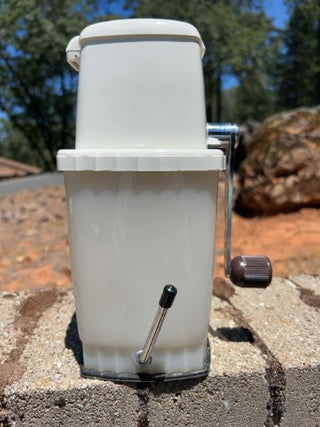 JP Vintage Swing-A-Way Original 1950's Ice Crusher Counter Top Version in White Plastic and Chrome Metal