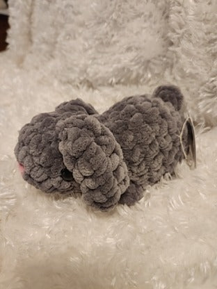 Bunny: Crocheted- gray, floppy ears, pink nose, so soft!