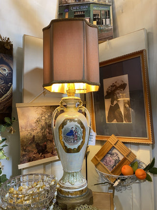 Vtg Victorian table lamp urn style porcelain w/gold
