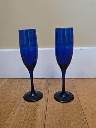 RF 2x Libbey Cobalt Blue Champagne Flutes