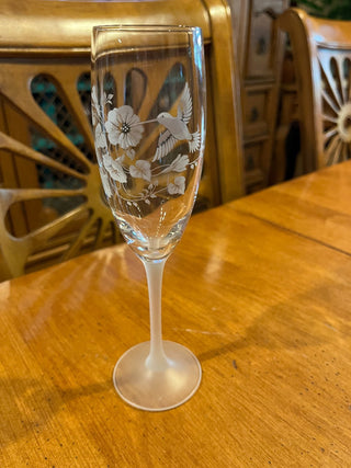 Vintage Avon 24% Lead Crystal Etched Hummingbird Champagne Flute RSV