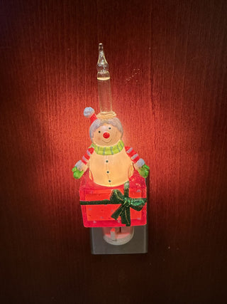Vintage Snowman on Present Glitter Bubble Night Light RCD|133236