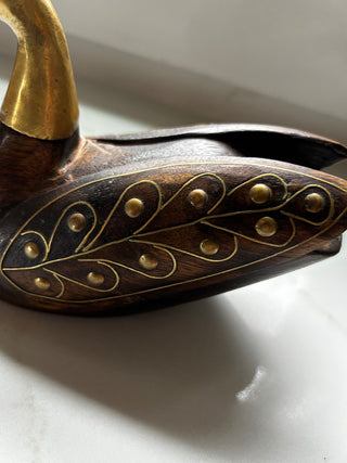 Vitage Brass and Wooden Swan-RSV|116171