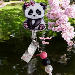 Baby Panda with Pink Bow Badge Reel Charm|62333