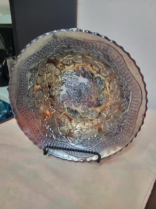 Vtg Fenton Amethyst Carnival Two Flowers Bowl|54001
