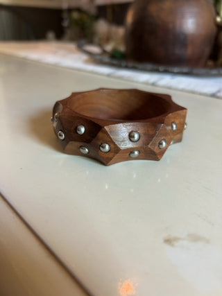 Vintage chunky, faceted wooden bangle bracelet