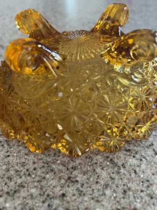 LG Wright VTG 1950’s amber scroll Daisy and Button glass bowl