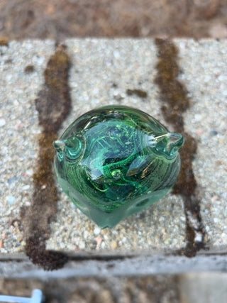 hand-blown Kerry Glass green swirl owl glass paperweight figurine