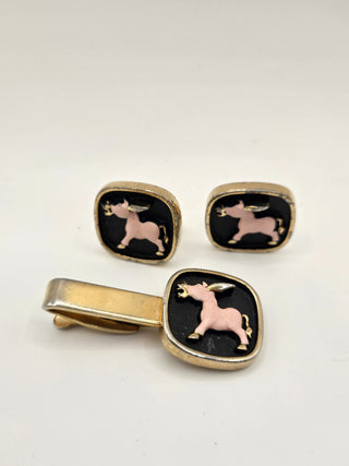 Vintage Hickok Cufflinks Tie Bar Pink Donkey RSV