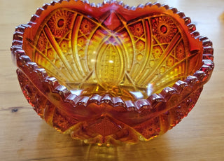 Vintage L.E.Smith Carnival Glass Indiana Amber Marigold Iridescent Heavy 9", RSV|106951