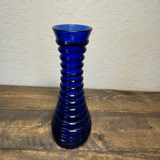 Vintage Cobalt Ribbed Glass Vase MTS|130294