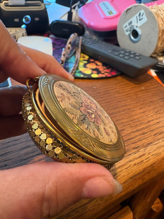 Antique Floral Petit Point powder makeup  Compact 2.5". RCD