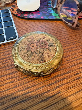 Antique Floral Petit Point powder makeup  Compact 2.5". RCD