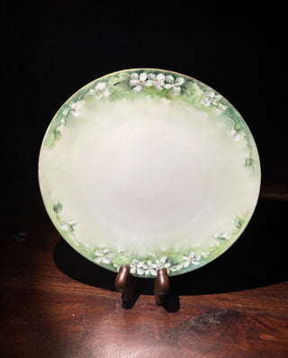 VTG Silesia hand painted green floral porcelain plate NM MTS|115296