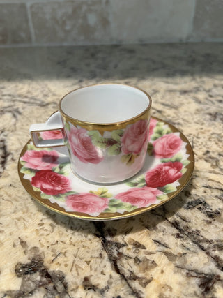 Vintage Pink Roses Gold Trim Demitasse Turkish Coffee / Espresso Cup & Saucer (54) RCD