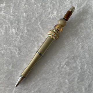 handmade beaded pen, gold tone RSV