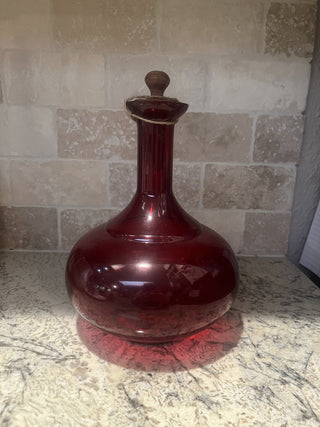 Red Glass Genie Bottle with Lid RCD|72730