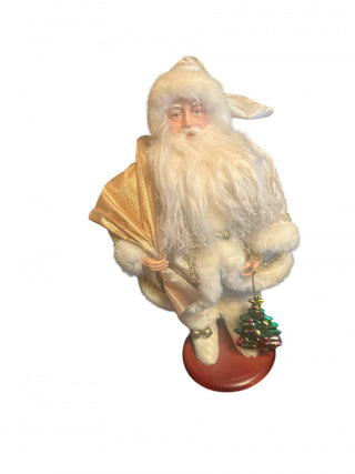 Gold and White Standing Santa Christmas Figure with bag filled with presents and tree #63 VV MTS|134289