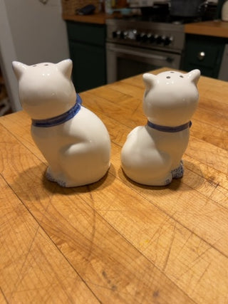 JP 4.5” Ceramic Kittens Salt & Pepper Shakers w/Floral Blue