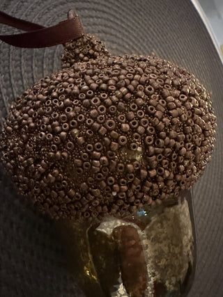 Ornament Acorn Gold Glass Beaded MTS