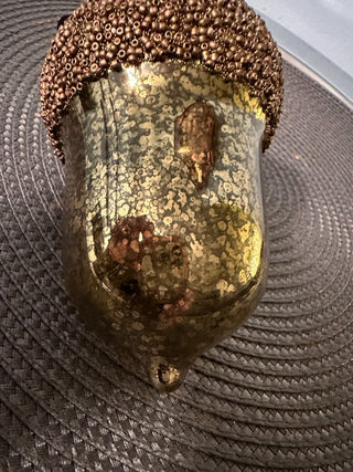Ornament Acorn Gold Glass Beaded MTS