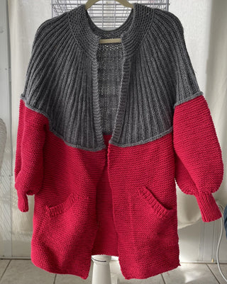 vintage handmade sweater, red & gray RSV