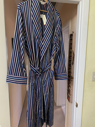 Derek Rose (NWT) Striped Cotton Robe, L -- MTS|98330
