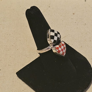 .925 double heart checkerboard rings 8|92079