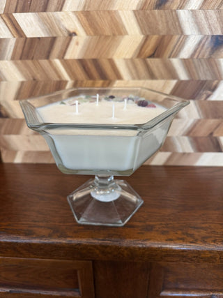 CANDLE TALL CANDY DISH W/STONES SCENT PEONY & MAGNOLA